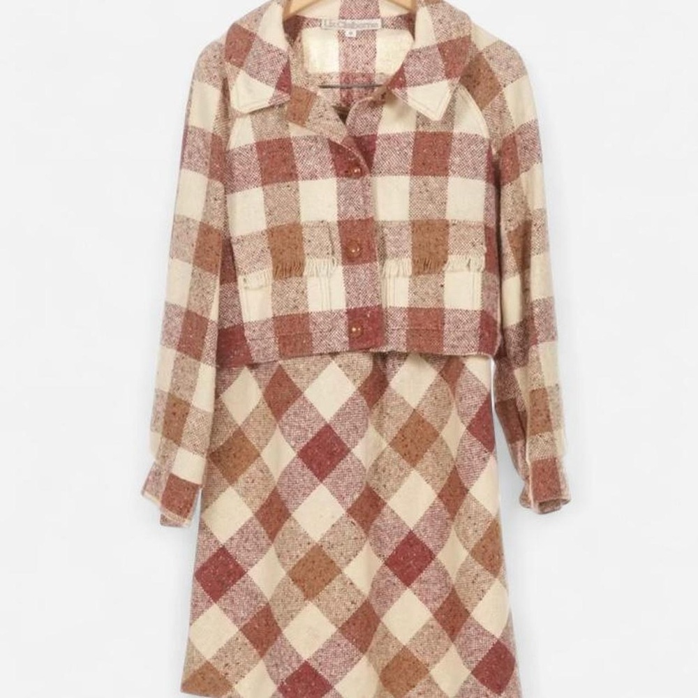 Liz Claiborne Vintage 2-Piece Set Brown/Red and Cream Plaid Set
